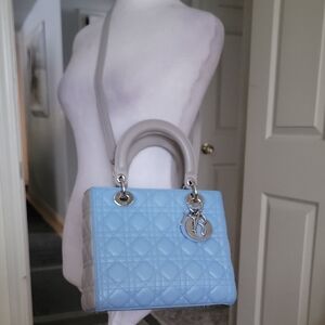 Lady Dior Medium Elegant Blue and Gray Quilted Handbag